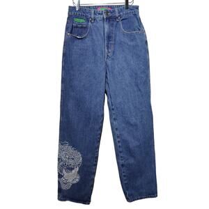Empyre Y2K 90s Style Sz 2 Dragon Embroidered High Rise Loose Fit Jeans Zumiez